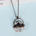 Bohemian bronze necklace with natural white crystal pillars and a purple amethyst stone - Clear Quartz Vintage Triple Stone
