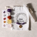 Zodiac Crystal Set with amethyst beads bracelet, raw healing stones, and white pouch - Aquarius