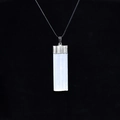 Natural white selenite raw stone pendant with silver cap and black cord necklace - Selenite Silver Plated