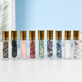 Set di 9 flaconi roll-on in vetro trasparente riempiti con pietre preziose naturali - Bottiglia a Rullo Coperchio Oro / Cristallo di rocca