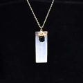 Star-shaped gold plated necklace with rectangular selenite and black tourmaline pendant - Selenite with Obsidian Inlay