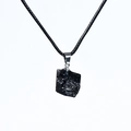 Natural black raw stone pendant with silver bail on a black braided cord necklace - Black Tourmaline Raw Stone with Rope