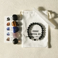 Zodiac crystal set with black beaded bracelet, five polished stones and cotton pouch - Capricorn New Style