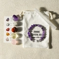 Aquarius zodiac crystal set with purple beaded bracelet, polished stones and canvas bag - Aquarius New Style