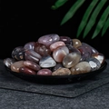 Polished natural agate stones and assorted colorful crystals in a black display tray - Crimson Agate 2-3cm 100g