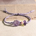 Bracelet tressé ajustable en améthyste brute violette avec perle de rose rose - Améthyste