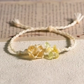 Bracelet tressé fait main avec cristal jaune naturel et décoration de rose en résine - Citrine