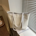 Minimalist cream white large capacity leather tote bag with lychee texture for commuting - White
