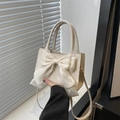 Elegant cream white crossbody bag with large silk bow decoration and top handles - White