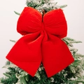 Large red velvet bow decoration for Christmas trees with soft plush texture and festive style - Large / Red