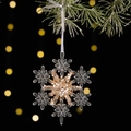 Transparent snowflake Christmas tree ornament with golden sequins and white ribbon - Snowflake