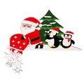 Wooden Christmas hanging decor featuring Santa, green tree, and penguins with stars - Penguin Style-Left Side