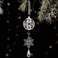 Acrylic snowflake pendant with teardrop crystal hung on a frosted pine branch - Style C Silver