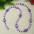 Christmas beaded garland with purple and white candy beads and hanging hooks - Purple