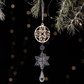Transparent acrylic snowflake pendant with gold rimmed crystal and waterdrop bead decor - Style C Gold