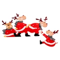 Set of four cartoon wooden reindeer ornaments wearing red festive Christmas outfits - Reindeer Style-Right Side