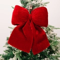 Large red velvet bow ornament hanging on a snowy Christmas tree for festive decoration - Large / Burgundy