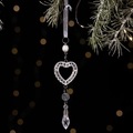 Elegant heart-shaped crystal ornament with pearl and lavender ribbon for Christmas decor - Type D Silver