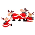 Set of 4 Christmas wooden reindeer figurines wearing red festive clothes and scarves - Reindeer Style-Left Side