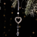 Golden heart crystal ornament with white pearl and clear drop pendant on snowy pine branch - Style D Gold