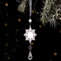 Silver snowflake ornament with pearls, crystal teardrop, and silver ribbon for Christmas - Type F Silver