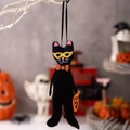 Decorazione di Halloween gatto nero in feltro con occhi gialli e fiocco arancione - Ciondolo Per Bambola Gatto Nero Di Halloween