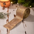 Nastro natalizio in lino con strisce dorate e finitura metallica per decoro - 500cmx5cm / Consistenza Fine Oro (Stile B)