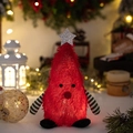 Muñeco gnomo de árbol de Navidad de felpa roja con luz LED y adorno de estrella plateada - Muñeco Luminoso de Árbol de Navidad de Pie / Rojo