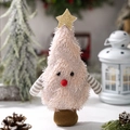 Figurine d'arbre de Noël en peluche rose avec paillettes et étoile dorée pour table - Ornement de Poupée Sapin de Noël Rose