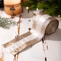 Elegante nastro di raso bianco e glitter dorati per decorazioni natalizie di lusso - Nastro di alta qualità Stile A (Paillette a strisce)