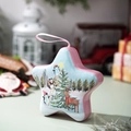 Sternförmige Weihnachtsdose aus Blech mit Pinguin-Motiv und rosa Kordel zum Aufhängen - Weihnachten Stern Weißblech Box Stil B