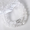 Bracciale a doppio giro di perle in cristallo bianco con distanziali in argento e diamanti - Set di Braccialetti a Doppio Filo in Cristallo di Rocca Fantasma
