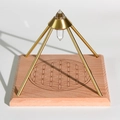 Natural white crystal Vogel pyramid on wood base with Flower of Life engraving - Flower of Life / Small