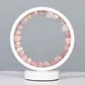 Pink crystal stone heart lamp with round white frame and matching base for home decor - Rose Quartz Tumbled Stone - Round Style