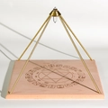 Natural white crystal Vogel energy pyramid on engraved wooden base and golden frame - Mayan Totem / Large