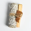 White sage bundle with Palo Santo stick and raw gemstone tied with natural twine - Tiger Eye Stone Beaded Bracelet Set