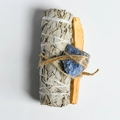 White sage smudge bundle with Palo Santo stick and raw Lapis Lazuli stone for cleansing - Lapis Lazuli Kit
