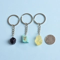 Set of three natural raw gemstone keychains in purple, green and yellow with silver rings - Raw Stone Style (Amethyst)
