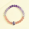 Bracciale di perle in ametista e quarzo fragola con colonna di cristallo esagonale viola - Bracciale in Ametista e Quarzo Fragola (Filo Singolo)