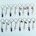 16-piece Christmas crystal keychain set with pink and purple hexagonal stone pendants - Santa Face Circle / Christmas Pillar Style - Pink