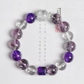 Bracelet en améthyste naturelle et quartz clair avec des perles à fleurs argentées - Bracelet Simple Boucle