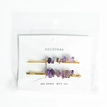 Goldene Haarspangen mit lila Kristallsteinen auf einer weißen Displaykarte - Amethyst - Gold