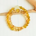 Golden tiger eye and citrine beaded bracelet with jade pi xiu charm on a wood branch - Double Wrap (Yellow Crystal/Golden Tiger Eye)