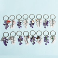Natural crystal stone Christmas keychain set with purple amethyst and holiday charms - Santa Face Circle / Christmas Grape Style - Pink