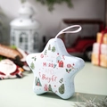 Star-shaped light blue Christmas tin box with festive tree and lanyard handle - Christmas Eve Cabin Style (Style E)