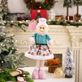 Pink telescopic Christmas doll ornament with festive plaid skirt and candy prop - Pink and Blue Series Telescopic Christmas Mrs. Claus Doll
