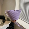 Sac seau violet tissé en bandoulière avec fermoir perle et texture en maille fine - Violet