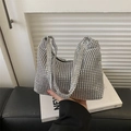 Chic silver rhinestone mesh underarm bag with shimmering crystals and elegant top handles - Silver