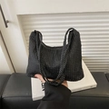 Sparkling black rhinestone baguette handbag with elegant U-shaped design for evening parties - Black