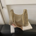 Elegant gold rhinestone hobo bag with shimmering mesh finish and integrated handle - Gold